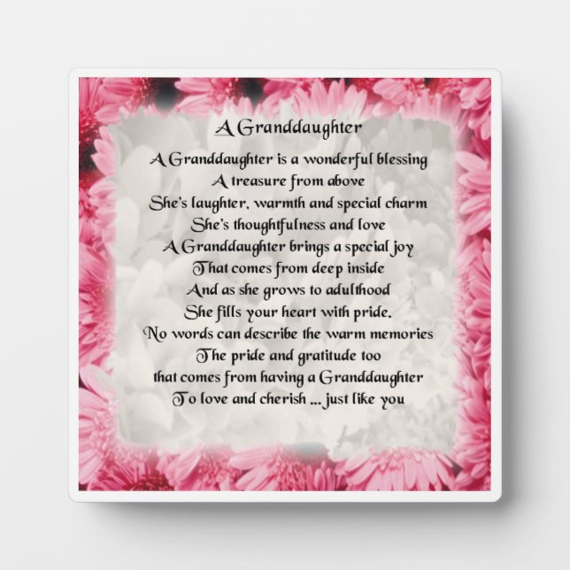 Granddaughter Poem Plaque - Pink Floral  Design (Front)