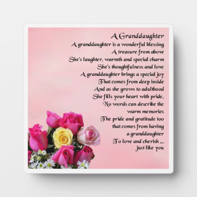 Granddaughter Poem Plaque  -   Roses Design (Front)