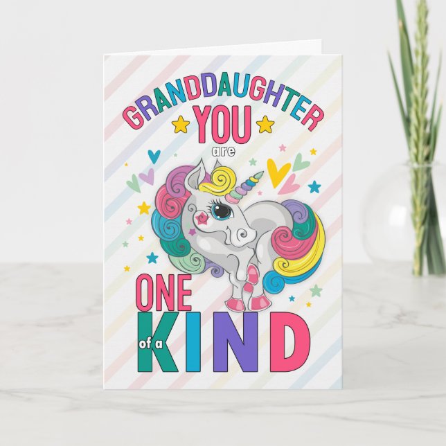 Granddaughter Rainbow Unicorn Valentine Holiday Card (Front)