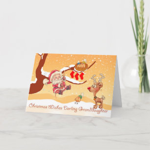 Granddaughter Santa Climbing A Tree To Give Gifts Holiday Card