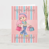 Granddaughter Shopping Birthday Card - Cute Female
