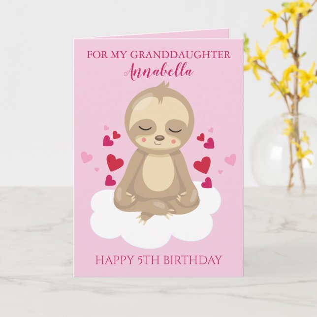 Granddaughter Sloth Birthday Card (Yellow Flower)