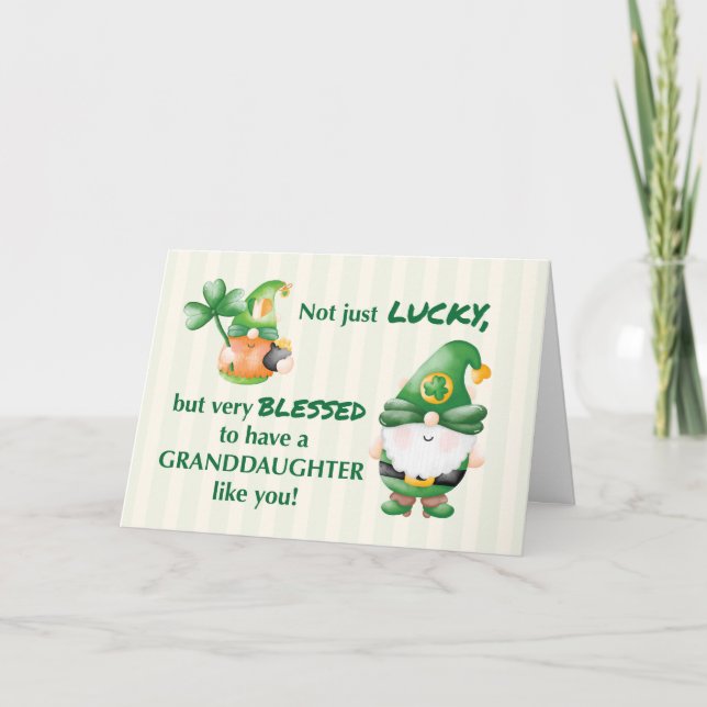 Granddaughter St. Patricks Day Gnomes Lucky Blesse Card (Front)