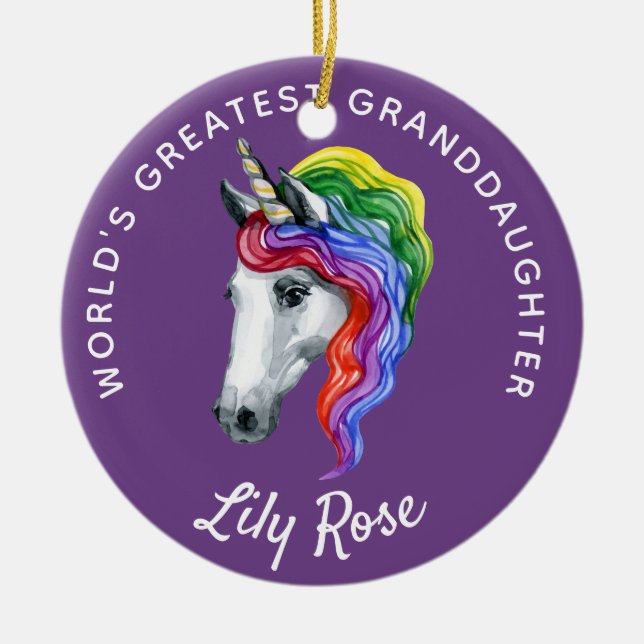 Granddaughter Unicorn Personalized Ceramic Ornament (Front)