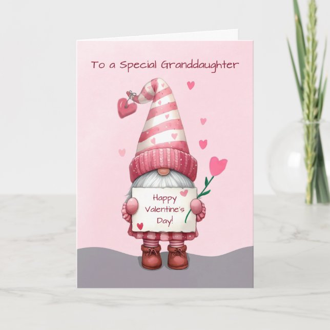 Granddaughter Valentines Day Gnome with Hearts Card (Front)