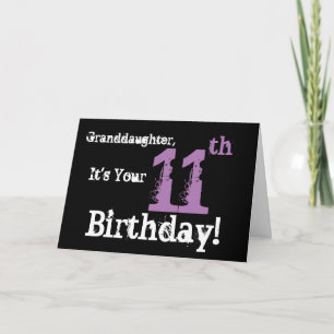 Granddaughter's 11th birthday, black, purple. card