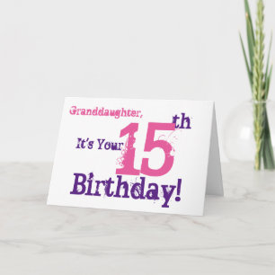 Granddaughter's 15th birthday in purple, pink. card