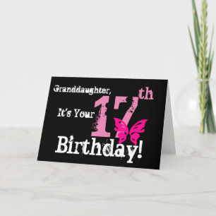 Granddaughter's 17th birthday, pink butterfly. card