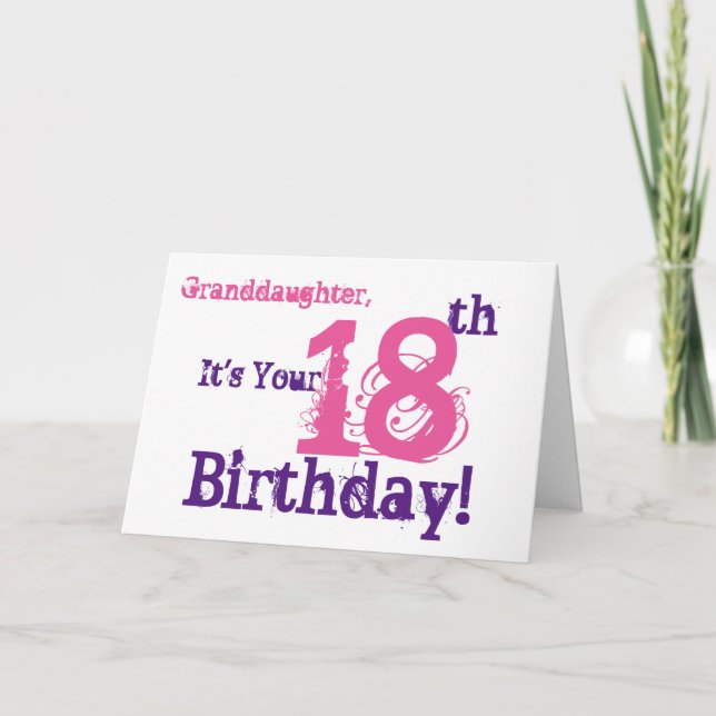 Granddaughter's 18th birthday in purple, pink. card (Front)