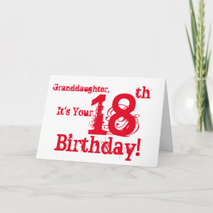 Granddaughter's 18th birthday in red and white. card