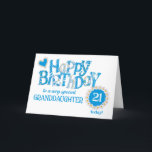 Granddaughters 21st Birthday Daisies Word Art Card<br><div class="desc">A pretty 21st birthday card for your granddaughter, with daisy chains and word art. The words, 'Happy Birthday' are in large letters, filled with patterns from my 'Daisy Chain' collection, floral, polka dot and striped patterns in blue, yellow and white. There is a daisy chain heart and the number '21'...</div>