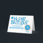 Granddaughters 21st Birthday Daisies Word Art Card<br><div class="desc">A pretty 21st birthday card for your granddaughter, with daisy chains and word art. The words, 'Happy Birthday' are in large letters, filled with patterns from my 'Daisy Chain' collection, floral, polka dot and striped patterns in blue, yellow and white. There is a daisy chain heart and the number '21'...</div>