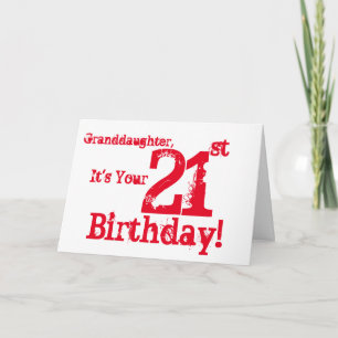 Granddaughter's 21st birthday in red and white. card