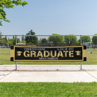 Grande bannière de graduation en noir et or extéri
