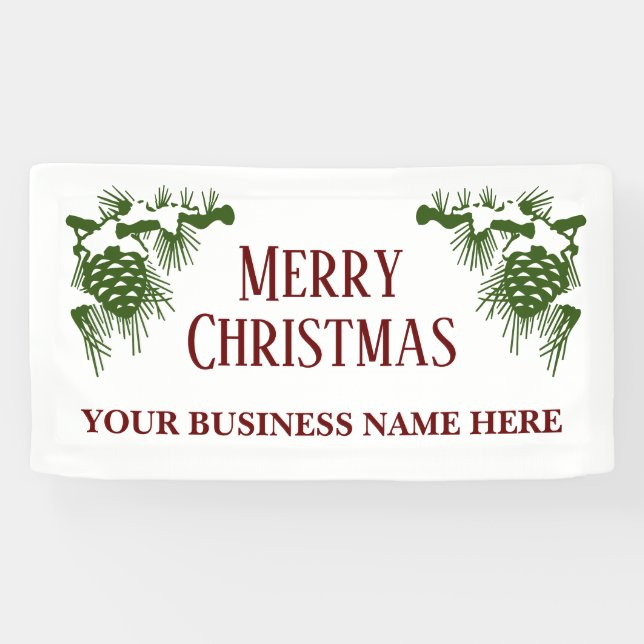 Grande bannière de Noël avec pinecones enneigés (Horizontal)