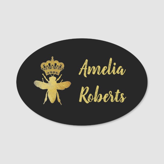 Grande BEE BEE Gold personnalisé Noir Badge magnét (Devant)