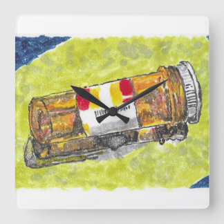 Grande bouteille de pilule aquarelle horloge mural
