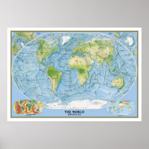 Grande carte physique du monde poster