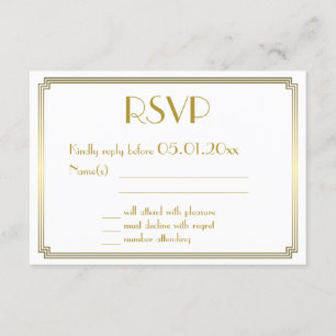 Grande Carte RSVP Gatsby Art Déco White Gold Weddi