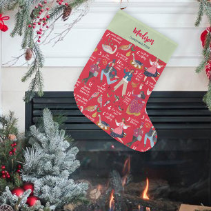 Grande Chaussette De Noël 12 jours de Noël Rouge Vert Traditionnel Classique