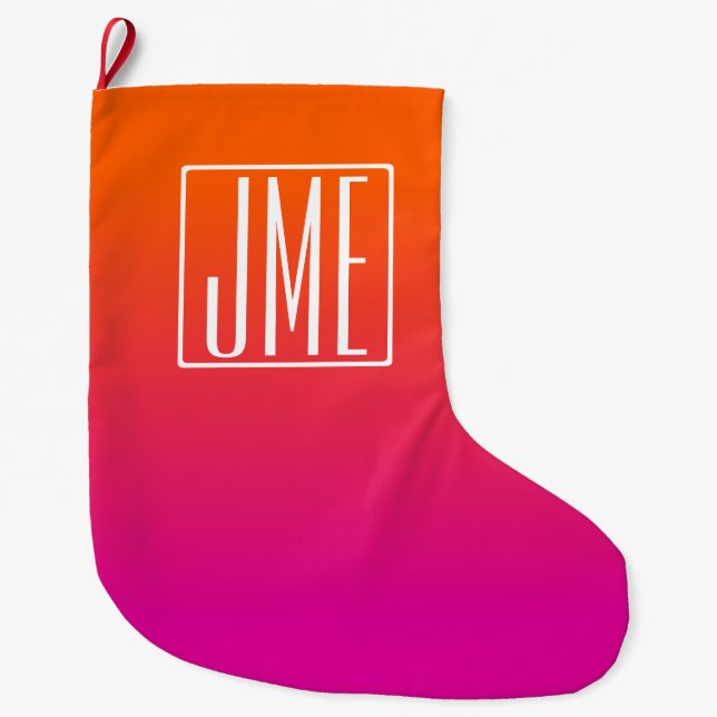 Grande Chaussette De Noël 3 Initiales Monogramme | Dégradé rose orange (Devant)