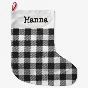 Grande Chaussette De Noël à damiers Plaid Noir Et Blanc