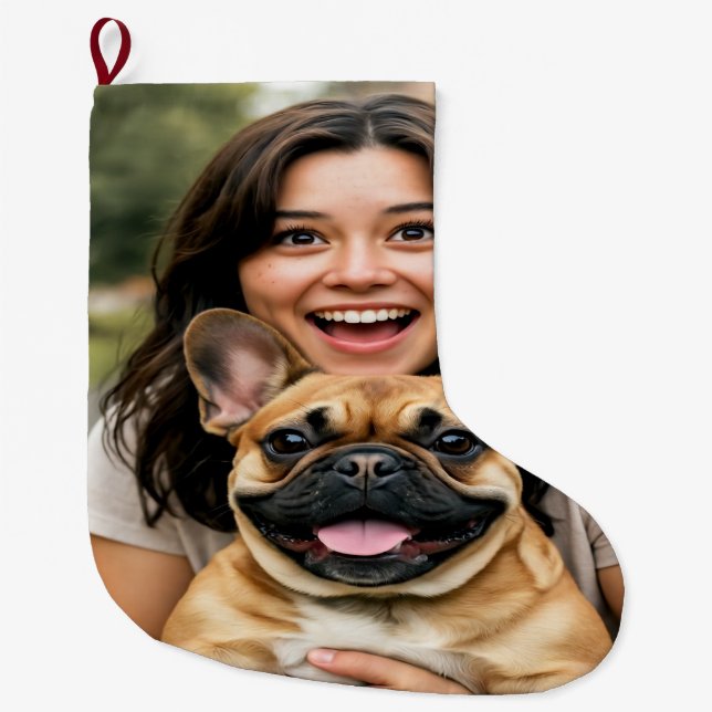 Grande Chaussette De Noël Add French Bulldog Photo Personalize (Devant)