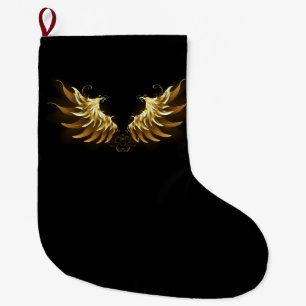 Grande Chaussette De Noël Ailes d'Ange d'or sur arrière - plan noir