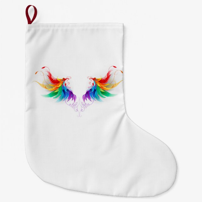 Grande Chaussette De Noël Ailes fluffy arc-en-ciel (Devant)