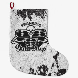 Grande Chaussette De Noël AJOUTER UN NOM personnalisé Skull Skateboard Skate