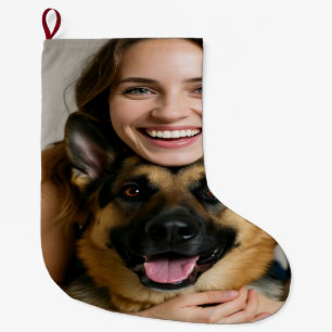Grande Chaussette De Noël Ajouter une photo de berger allemand Personnaliser