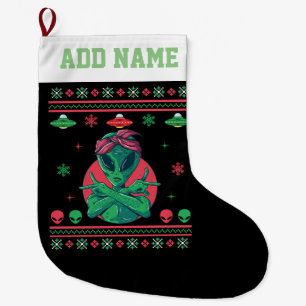 Grande Chaussette De Noël Alien Gangster UFO laide pull de Noël