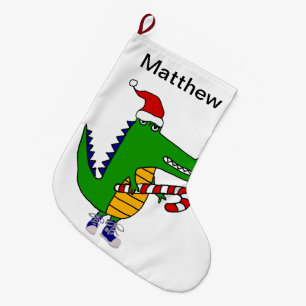 Grande Chaussette De Noël Alligator drôle dans l'art de Noël de casquette