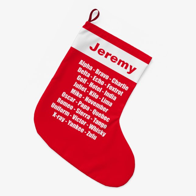 Grande Chaussette De Noël Alphabet phonétique Novelité rouge et blanc (Devant (Accrochage))