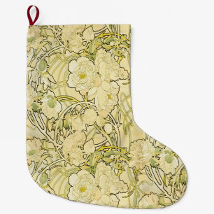 Grande Chaussette De Noël Alphonse Mucha Pivoines Motif Floral Art Nouveau