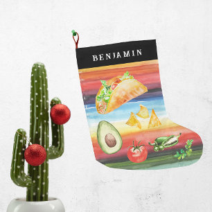 Grande Chaussette De Noël Amateur de tacos   Noël à monogramme