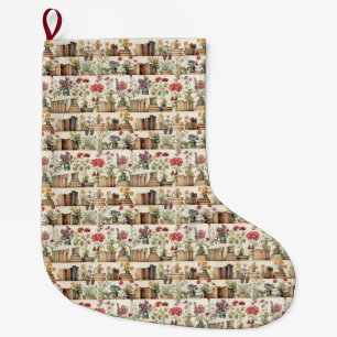 Grande Chaussette De Noël Amateurs de livres Floral & Botanical Librairie