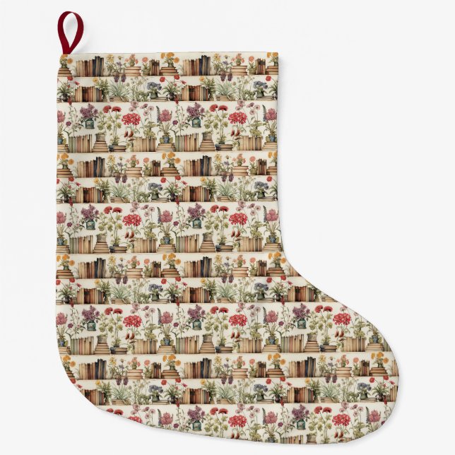 Grande Chaussette De Noël Amateurs de livres Floral & Botanical Librairie (Devant)