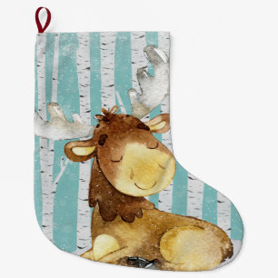 Grande Chaussette De Noël Amis des animaux des bois dans la forêt d'hiver -