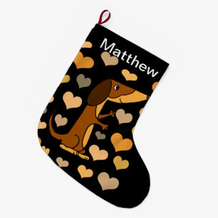 Grande Chaussette De Noël Amour de chien de teckel et art mignons de coeurs