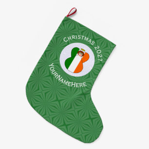 Grande Chaussette De Noël Ange de Noël avec drapeau irlandais et nom de l'an