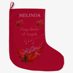 Grande Chaussette De Noël Ange de Noël Stocking, Rouge, Grand Christ de luxe
