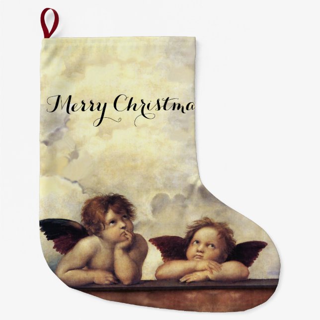 Grande Chaussette De Noël ANGES / Cherubs ailés, Nuages Raffaello Sanzio (Devant)