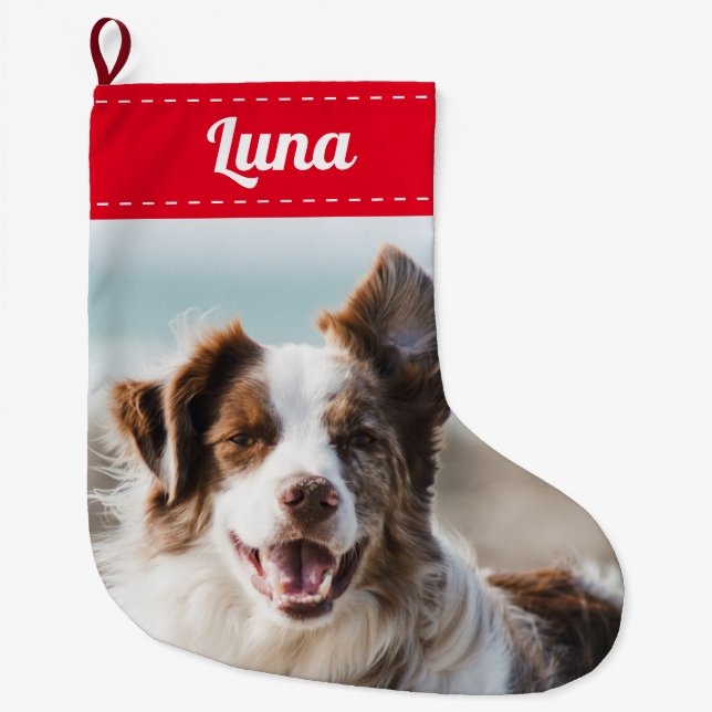 Grande Chaussette De Noël Animaux de compagnie - Photo de Noël (Devant)