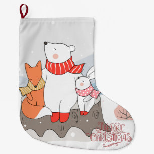 Grande Chaussette De Noël Animaux forestiers adorables