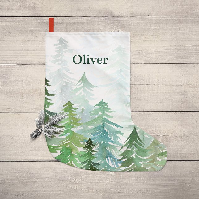 Grande Chaussette De Noël Aquarelle botanique élégant cadeau de famille mode (Créateur téléchargé)