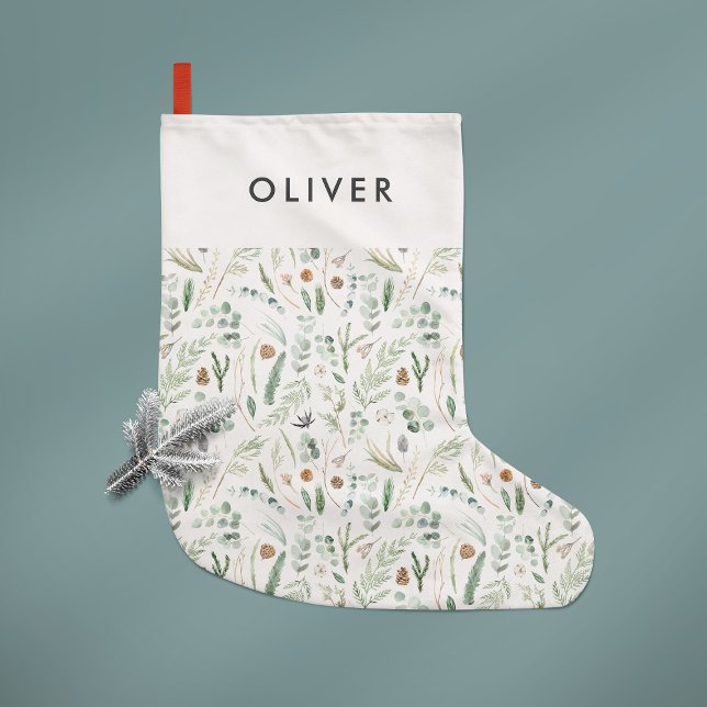 Grande Chaussette De Noël Aquarelle botanique élégant cadeau de famille mode (Créateur téléchargé)