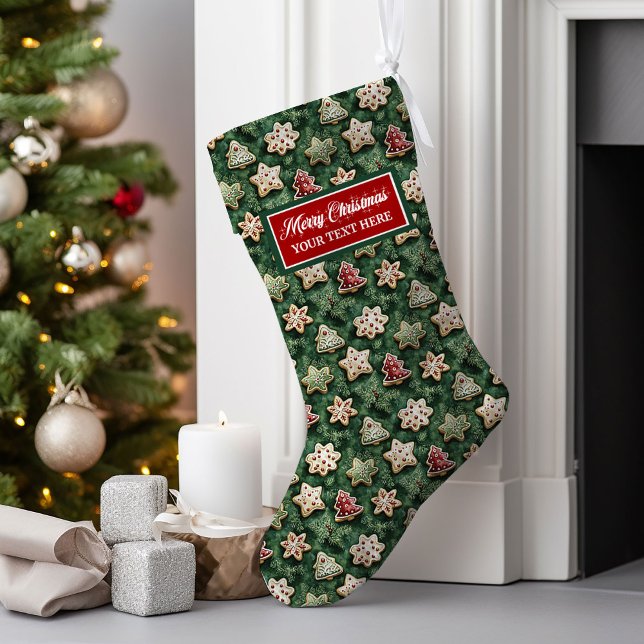 Grande Chaussette De Noël Aquarelle de Noël classique personnalisée (Personalized Classic Christmas Stocking Watercolor Name)