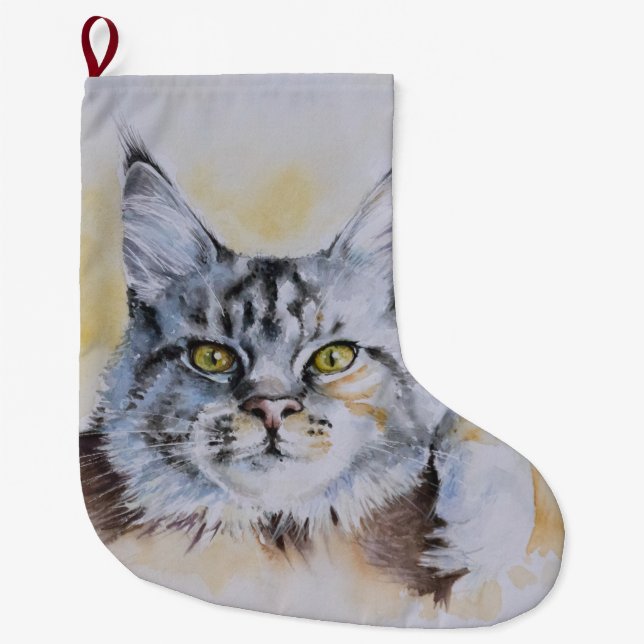 Grande Chaussette De Noël Aquarelle de Noël de la pièce principale (Devant)