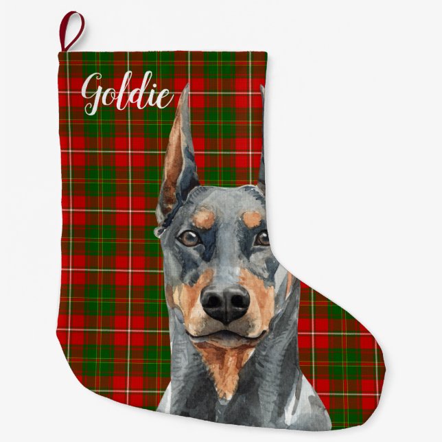 Grande Chaussette De Noël Aquarelle Doberman Pinscher Chien Personnalisé (Devant)